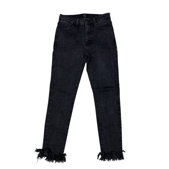 Just Black Denim - Just Black - Cropped Skinny Jeans with Fringe Hem in Washed Black